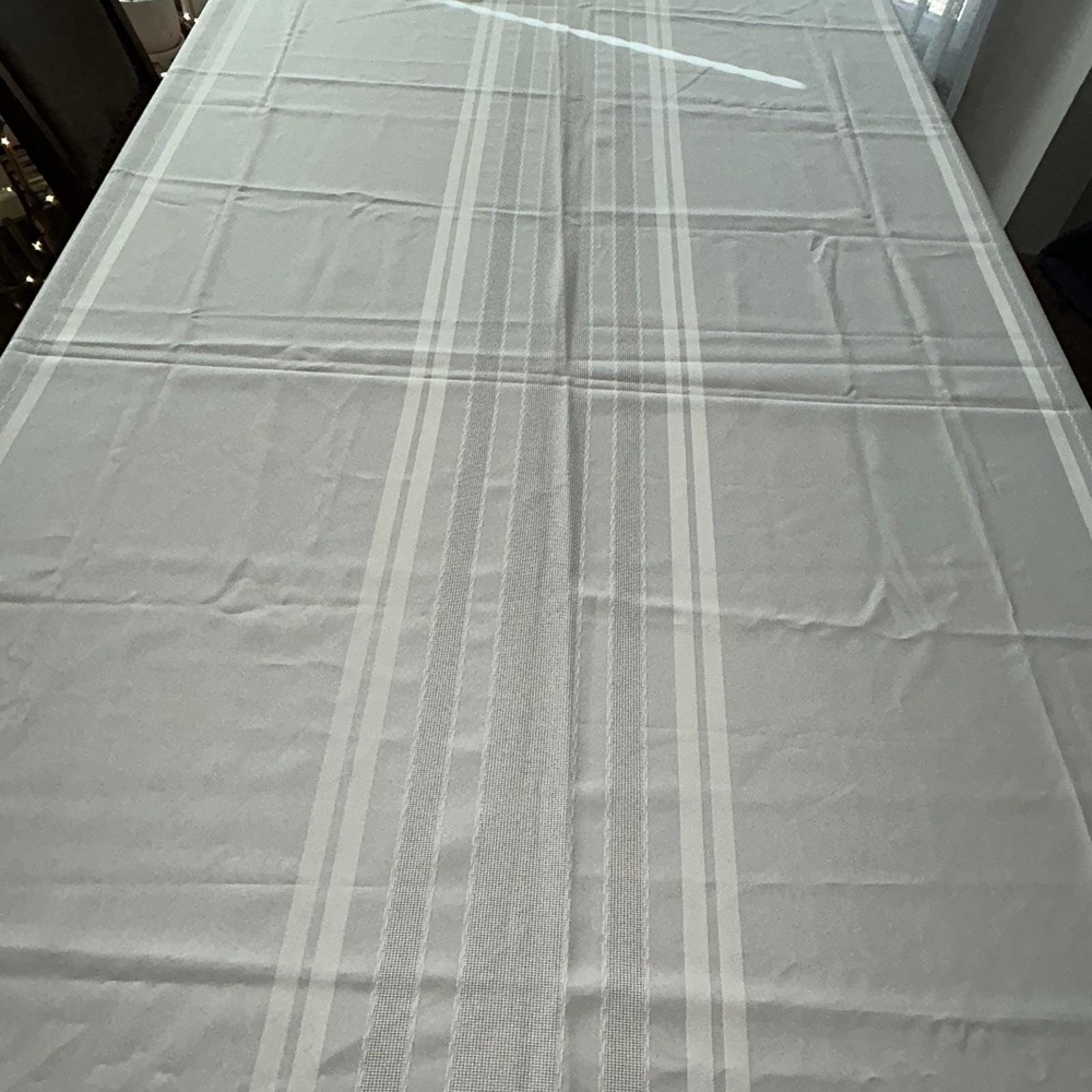 Vintage Cream Ivory Damask Stripe Tablecloth Mid-Century Rectangle 60x84 - Picture 13 of 15